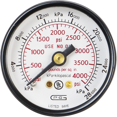 Pressure Gauges, 1-1/2" , 0 - 4000 psi, Back Mount, Analogue Auto Electric Service Ltd.