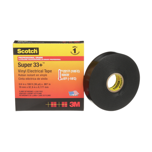 Ruban isolant en vinyle Super 33+ Scotch, 19 mm (3/4") x 33 m (108'), Noir, 7 mils Auto Electric Service Ltd.
