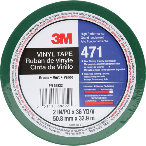 471 Vinyl Tape, 50.8 mm (2") W x 32.9 m (108') L, 5.2 mils, Green Auto Electric Service Ltd.