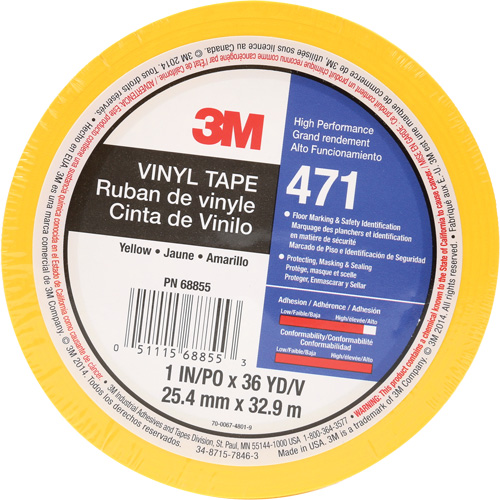 471 Vinyl Tape, 25.4 mm (1") W x 32.9 m (108') L, 5.2 mils, Yellow Auto Electric Service Ltd.