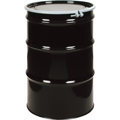 Barils en acier, 55 gal. US (45 gal. imp.), Non doubl&eacute;, Noir, Dessus ouvert, 1A2/Y1.4/140, Calibre 20 Auto Electric Service Ltd.