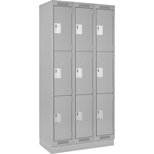 Clean Line Lockers, 3 -tier, Bank of 3, 36" x 18" x 76", Steel, Grey, Rivet (Assembled) Auto Electric Service Ltd.