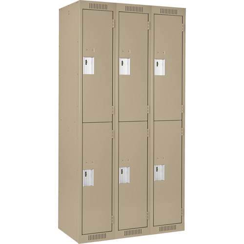 Casiers Clean Line, 2 niveaux, Bloc de 3, 36" x 18" x 72", Acier, Beige, Rivet (assembl&eacute;) Auto Electric Service Ltd.