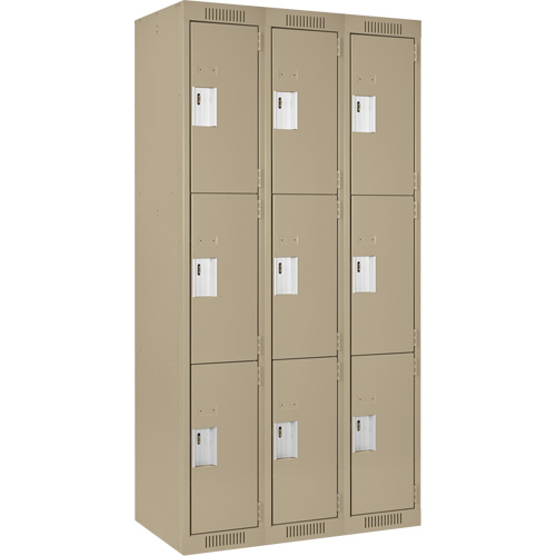 Clean Line Lockers, 3 -tier, Bank of 3, 36" x 18" x 72", Steel, Beige, Rivet (Assembled) Auto Electric Service Ltd.