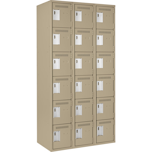 Clean Line Lockerette, 6 -tier, Bank of 3, 36" x 18" x 72", Steel, Beige, Rivet (Assembled) Auto Electric Service Ltd.