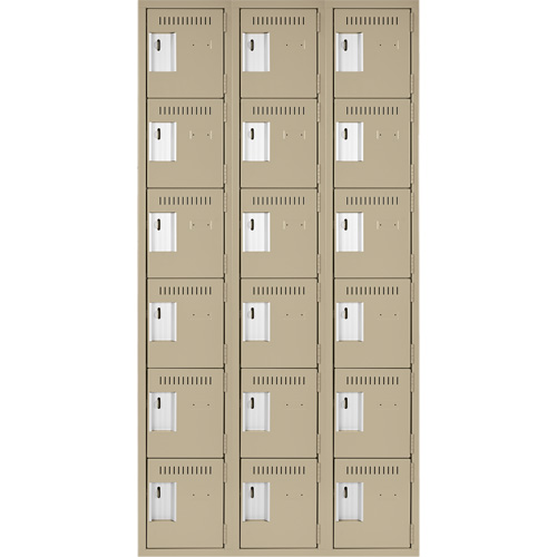 Clean Line Lockerette, 6 -tier, Bank of 3, 36" x 18" x 72", Steel, Beige, Rivet (Assembled) Auto Electric Service Ltd.