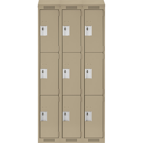 Clean Line Lockers, 3 -tier, Bank of 3, 36" x 18" x 78", Steel, Beige, Rivet (Assembled) Auto Electric Service Ltd.