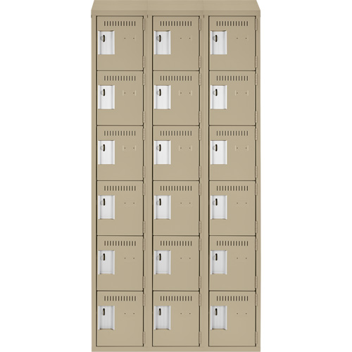 Clean Line Lockerette, 6 -tier, Bank of 3, 36" x 18" x 78", Steel, Beige, Rivet (Assembled) Auto Electric Service Ltd.