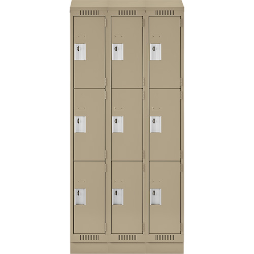 Clean Line Lockers, 3 -tier, Bank of 3, 36" x 18" x 82", Steel, Beige, Rivet (Assembled) Auto Electric Service Ltd.