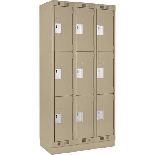 Clean Line Lockers, 3 -tier, Bank of 3, 36" x 18" x 76", Steel, Beige, Rivet (Assembled) Auto Electric Service Ltd.