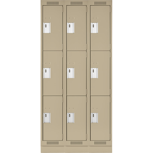 Clean Line Lockers, 3 -tier, Bank of 3, 36" x 18" x 76", Steel, Beige, Rivet (Assembled) Auto Electric Service Ltd.