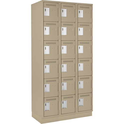 Clean Line Lockerette, 6 -tier, Bank of 3, 36" x 18" x 76", Steel, Beige, Rivet (Assembled) Auto Electric Service Ltd.