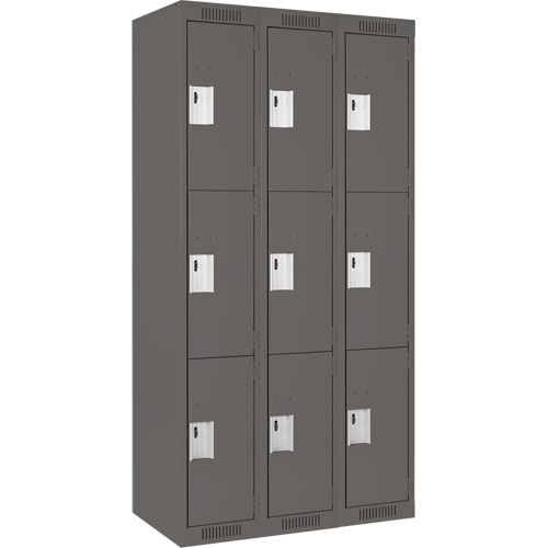 Clean Line Lockers, 3 -tier, Bank of 3, 36" x 18" x 72", Steel, Charcoal, Rivet (Assembled) Auto Electric Service Ltd.