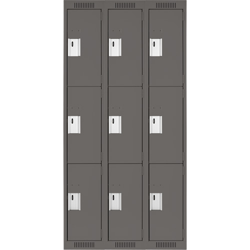 Clean Line Lockers, 3 -tier, Bank of 3, 36" x 18" x 72", Steel, Charcoal, Rivet (Assembled) Auto Electric Service Ltd.