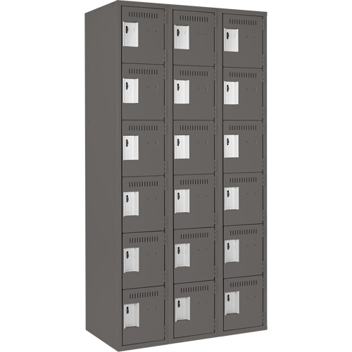 Clean Line Lockerette, 6 -tier, Bank of 3, 36" x 18" x 72", Steel, Charcoal, Rivet (Assembled) Auto Electric Service Ltd.