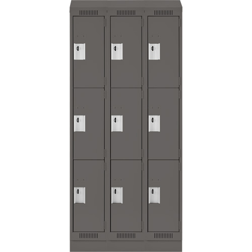 Clean Line Lockers, 3 -tier, Bank of 3, 36" x 18" x 82", Steel, Charcoal, Rivet (Assembled) Auto Electric Service Ltd.