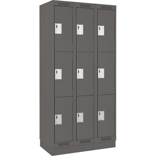 Clean Line Lockers, 3 -tier, Bank of 3, 36" x 18" x 76", Steel, Charcoal, Rivet (Assembled) Auto Electric Service Ltd.