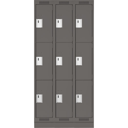 Clean Line Lockers, 3 -tier, Bank of 3, 36" x 18" x 76", Steel, Charcoal, Rivet (Assembled) Auto Electric Service Ltd.