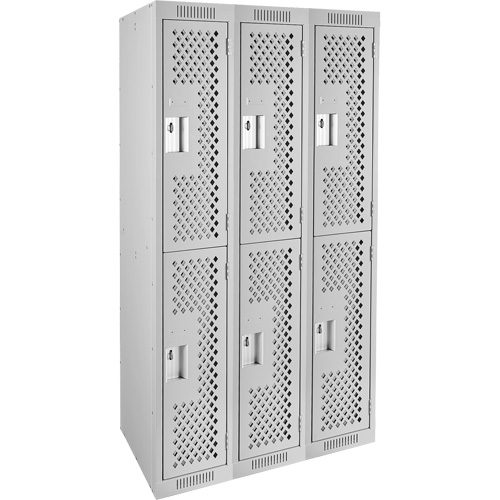 Casiers Clean Line, 2 niveaux, Bloc de 3, 36" x 15" x 72", Acier, Gris, Rivet (assembl&eacute;), Perfor&eacute; Auto Electric Service Ltd.
