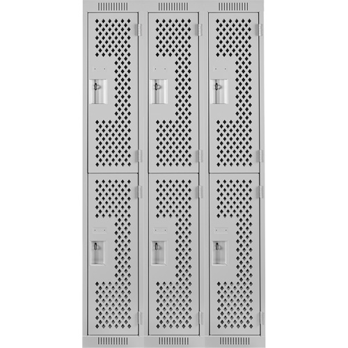 Casiers Clean Line, 2 niveaux, Bloc de 3, 36" x 15" x 72", Acier, Gris, Rivet (assembl&eacute;), Perfor&eacute; Auto Electric Service Ltd.