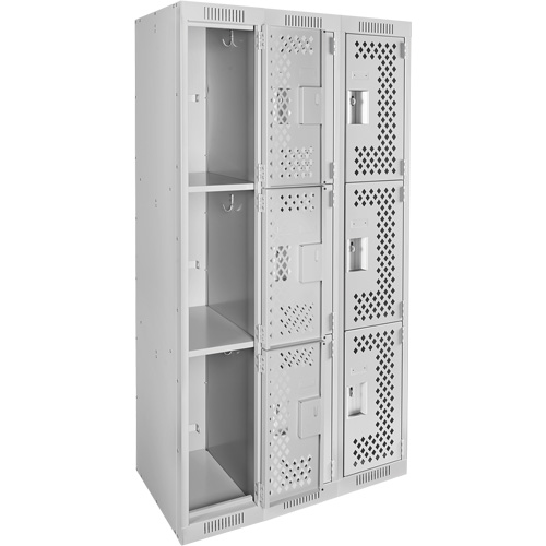 Clean Line Lockers, 3 -tier, Bank of 3, 36" x 12" x 72", Steel, Grey, Rivet (Assembled), Perforated Auto Electric Service Ltd.