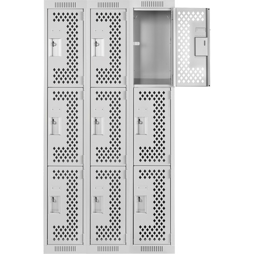 Clean Line Lockers, 3 -tier, Bank of 3, 36" x 12" x 72", Steel, Grey, Rivet (Assembled), Perforated Auto Electric Service Ltd.