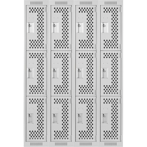 Clean Line Lockers, 3 -tier, Bank of 4, 48" x 12" x 72", Steel, Grey, Rivet (Assembled), Perforated Auto Electric Service Ltd.