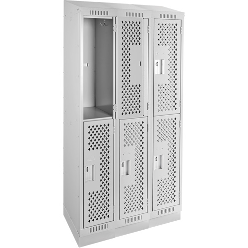 Clean Line Lockers, 2 -tier, Bank of 3, 36" x 12" x 82", Steel, Grey, Rivet (Assembled), Perforated Auto Electric Service Ltd.