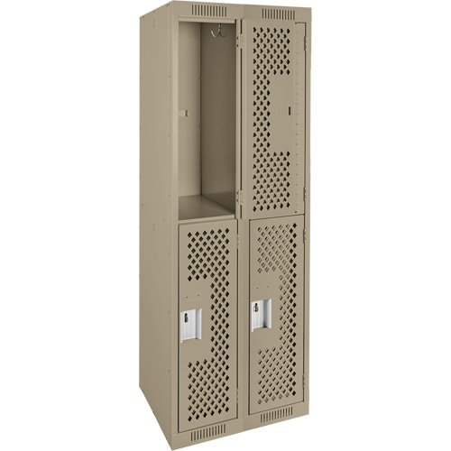 Casiers Clean Line, 2 niveaux, Bloc de 2, 24" x 15" x 72", Acier, Beige, Rivet (assembl&eacute;), Perfor&eacute; Auto Electric Service Ltd.