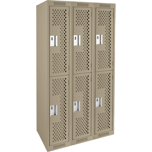 Clean Line Lockers, 2 -tier, Bank of 3, 36" x 15" x 72", Steel, Beige, Rivet (Assembled), Perforated Auto Electric Service Ltd.