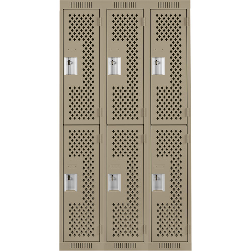 Clean Line Lockers, 2 -tier, Bank of 3, 36" x 15" x 72", Steel, Beige, Rivet (Assembled), Perforated Auto Electric Service Ltd.