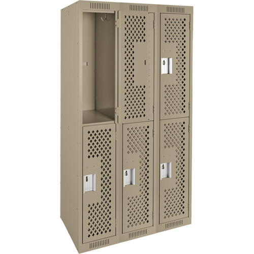 Clean Line Lockers, 2 -tier, Bank of 3, 36" x 15" x 72", Steel, Beige, Rivet (Assembled), Perforated Auto Electric Service Ltd.