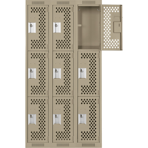 Clean Line Lockers, 3 -tier, Bank of 3, 36" x 12" x 72", Steel, Beige, Rivet (Assembled), Perforated Auto Electric Service Ltd.