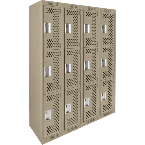 Clean Line Lockers, 3 -tier, Bank of 4, 48" x 12" x 72", Steel, Beige, Rivet (Assembled), Perforated Auto Electric Service Ltd.