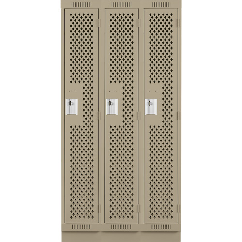 Clean Line Lockers, Bank of 3, 36" x 12" x 76", Steel, Beige, Rivet (Assembled), Perforated Auto Electric Service Ltd.