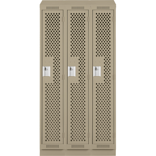 Clean Line Lockers, Bank of 3, 36" x 12" x 82", Steel, Beige, Rivet (Assembled), Perforated Auto Electric Service Ltd.
