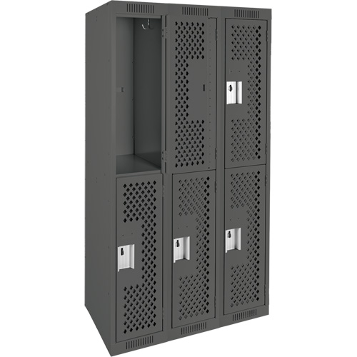 Casiers Clean Line, 2 niveaux, Bloc de 3, 36" x 15" x 72", Acier, Charbon, Rivet (assembl&eacute;), Perfor&eacute; Auto Electric Service Ltd.
