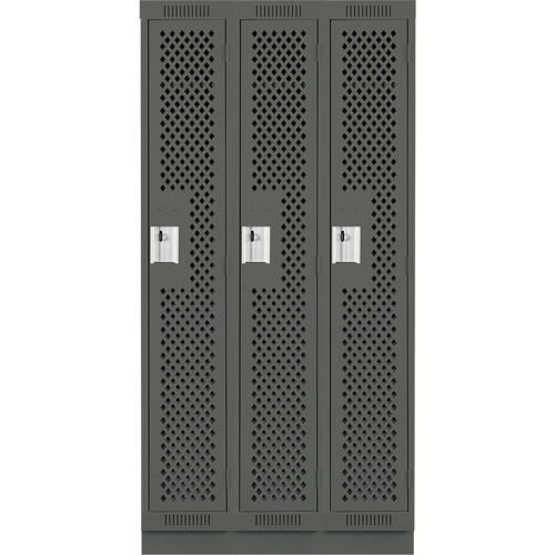 Clean Line Lockers, Bank of 3, 36" x 12" x 76", Steel, Charcoal, Rivet (Assembled), Perforated Auto Electric Service Ltd.