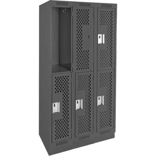 Clean Line Lockers, 2 -tier, Bank of 3, 36" x 12" x 76", Steel, Charcoal, Rivet (Assembled), Perforated Auto Electric Service Ltd.