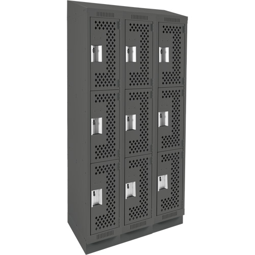 Clean Line Lockers, 3 -tier, Bank of 3, 36" x 18" x 82", Steel, Charcoal, Rivet (Assembled), Perforated Auto Electric Service Ltd.