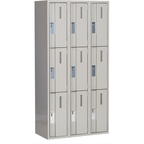 Concorde Heavy-Duty Lockers, 3 -tier, Bank of 3, 36" x 18" x 72", Steel, Grey, Welded (Assembled) Auto Electric Service Ltd.