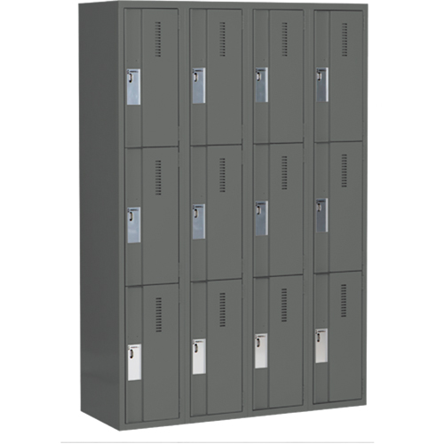Concorde Heavy-Duty Lockers, 3 -tier, Bank of 4, 48" x 18" x 72", Steel, Charcoal, Welded (Assembled) Auto Electric Service Ltd.