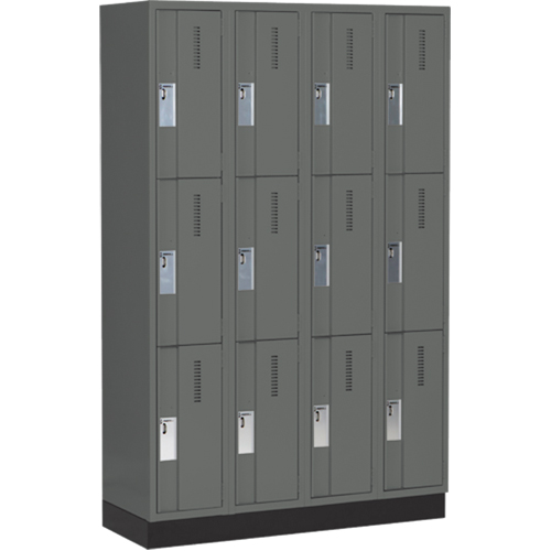 Concorde Heavy-Duty Lockers, 3 -tier, Bank of 4, 48" x 18" x 76", Steel, Charcoal, Welded (Assembled) Auto Electric Service Ltd.