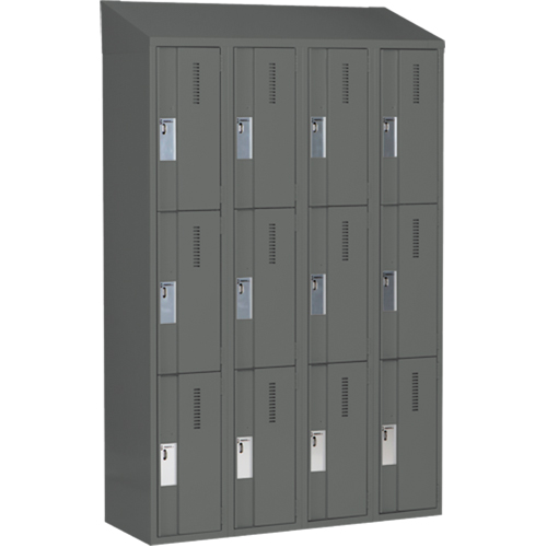 Concorde Heavy-Duty Lockers, 3 -tier, Bank of 4, 48" x 18" x 78", Steel, Charcoal, Welded (Assembled) Auto Electric Service Ltd.