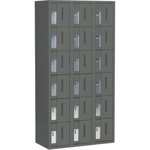 Concorde Heavy-Duty Lockers, 6 -tier, Bank of 3, 36" x 18" x 72", Steel, Charcoal, Welded (Assembled) Auto Electric Service Ltd.