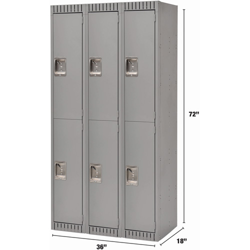 Lockers, 2 -tier, Bank of 3, 36" x 18" x 72", Steel, Grey, Rivet (Assembled) Auto Electric Service Ltd.