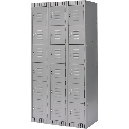 Lockers, 6 -tier, Bank of 3, 36" x 18" x 72", Steel, Grey, Knocked Down Auto Electric Service Ltd.