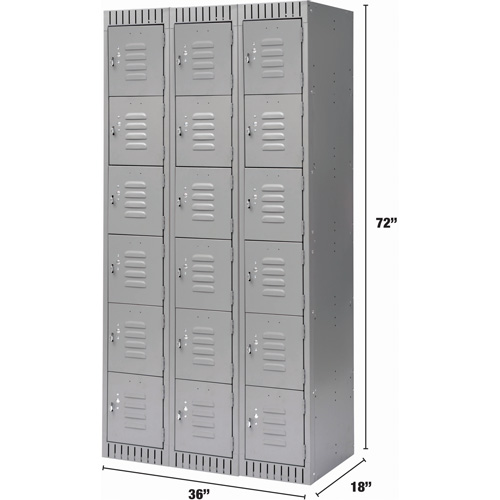 Lockers, 6 -tier, Bank of 3, 36" x 18" x 72", Steel, Grey, Knocked Down Auto Electric Service Ltd.