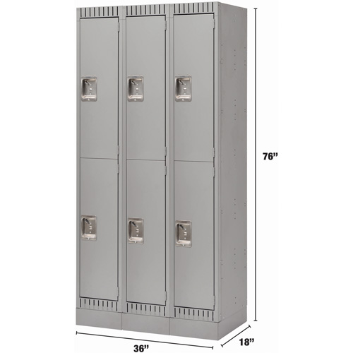 Lockers, 2 -tier, Bank of 3, 36" x 18" x 76", Steel, Grey, Knocked Down Auto Electric Service Ltd.