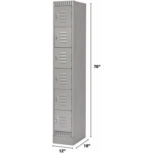 Lockers, 6 -tier, 12" x 18" x 76", Steel, Grey, Knocked Down Auto Electric Service Ltd.